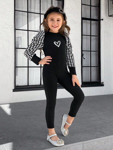 Young Girl Solid Knitting Patchwork Plaid Raglan Sleeve Jumpsuit Young Girl Solid Knitting Patchwork Plaid Raglan Sleeve Jumpsuit