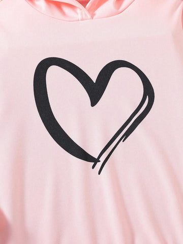 Young Girl Spring/Autumn Heart Print Long Sleeve Hoodie And Pants Set For Daily Wear Young Girl Spring/Autumn Heart Print Long Sleeve Hoodie And Pants Set For Daily Wear