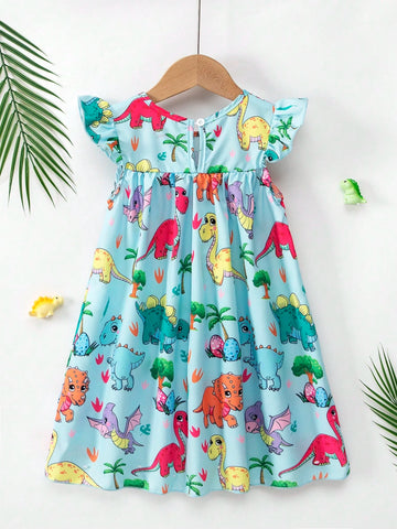 Young Girl Summer Casual Dinosaur Print Cap Sleeve Dress Young Girl Summer Casual Dinosaur Print Cap Sleeve Dress