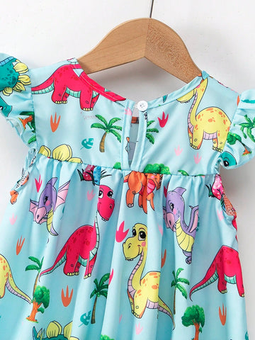 Young Girl Summer Casual Dinosaur Print Cap Sleeve Dress Young Girl Summer Casual Dinosaur Print Cap Sleeve Dress