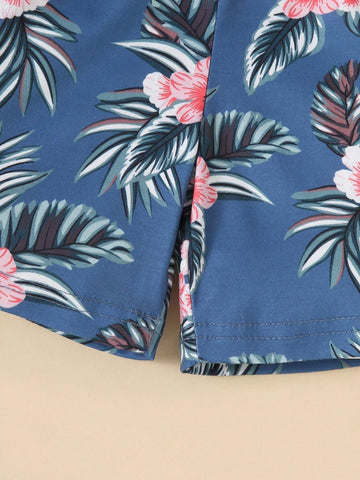 Young Girl Summer Casual Plant And Letter Printed Patchwork Short Sleeve T-Shirt And Shorts Set Young Girl Summer Casual Plant And Letter Printed Patchwork Short Sleeve T-Shirt And Shorts Set