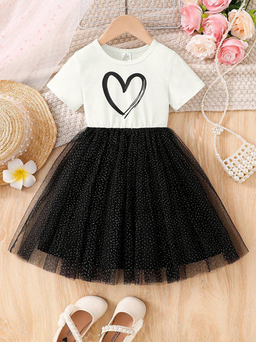 Young Girl Summer Lightweight Fashionable Casual Daily Commute Cute Heart Print Short Sleeve Waist Midi Dress Young Girl Summer Lightweight Fashionable Casual Daily Commute Cute Heart Print Short Sleeve Waist Midi Dress