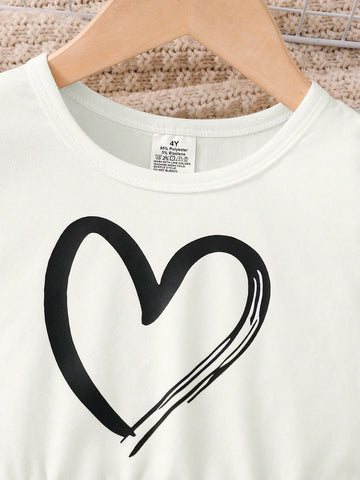 Young Girl Summer Lightweight Fashionable Casual Daily Commute Cute Heart Print Short Sleeve Waist Midi Dress Young Girl Summer Lightweight Fashionable Casual Daily Commute Cute Heart Print Short Sleeve Waist Midi Dress