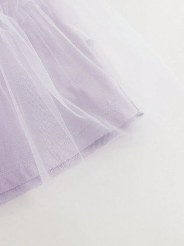 Young Girl Sweet Bubble Sleeve Mesh Patchwork Round Neck Short Sleeve Dress For Summer Young Girl Sweet Bubble Sleeve Mesh Patchwork Round Neck Short Sleeve Dress For Summer