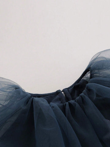 Young Girl Sweet Puff Sleeve Tulle Gown Princess Dress, Summer Young Girl Sweet Puff Sleeve Tulle Gown Princess Dress, Summer
