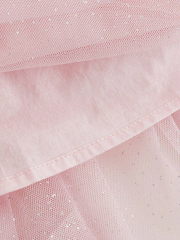 Young Girl Sweet Simple Contrast Mesh Round Neck Dress, Summer Young Girl Sweet Simple Contrast Mesh Round Neck Dress, Summer