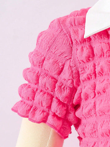 Young Girl Sweet & Cool Y2K Bubble Plaid Polo Dress Young Girl Sweet & Cool Y2K Bubble Plaid Polo Dress
