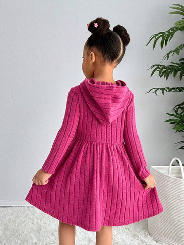 Young Girl Urban Chic Knit Solid Color Hooded Long Sleeve Embroidered Dress Young Girl Urban Chic Knit Solid Color Hooded Long Sleeve Embroidered Dress