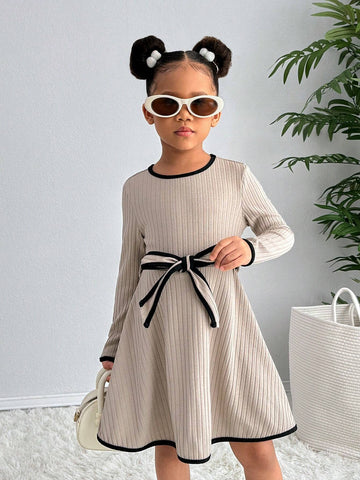 Young Girl Urban Chic Knitted Crew Neck Long Sleeve Cinched Waist Dress Young Girl Urban Chic Knitted Crew Neck Long Sleeve Cinched Waist Dress