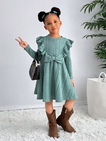 Young Girl Urban Chic Solid Color Ruffle Edge Long Sleeve Dress Young Girl Urban Chic Solid Color Ruffle Edge Long Sleeve Dress