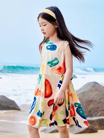 Young Girl Vacation Beach Dress Children Summer Sleeveless Dress 2024 New Pure Cotton Stylish Girl Skirt Young Girl Vacation Beach Dress Children Summer Sleeveless Dress 2024 New Pure Cotton Stylish Girl Skirt