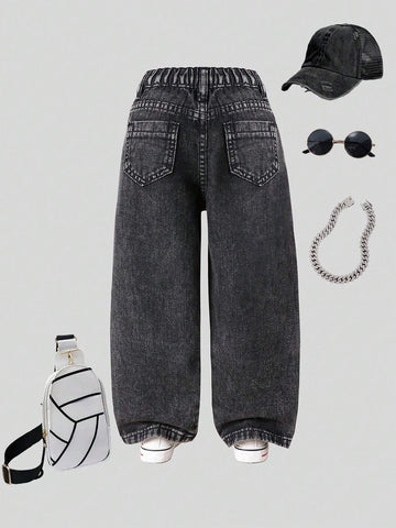 Young Girl' Vintage Street Fashion Distressed Multi-Pocket Washed Light Blue Straight Leg Denim Cargo Pants Young Girl' Vintage Street Fashion Distressed Multi-Pocket Washed Light Blue Straight Leg Denim Cargo Pants