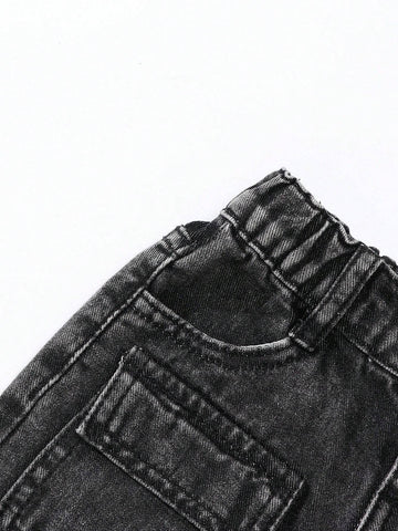Young Girl' Vintage Street Fashion Distressed Multi-Pocket Washed Light Blue Straight Leg Denim Cargo Pants Young Girl' Vintage Street Fashion Distressed Multi-Pocket Washed Light Blue Straight Leg Denim Cargo Pants