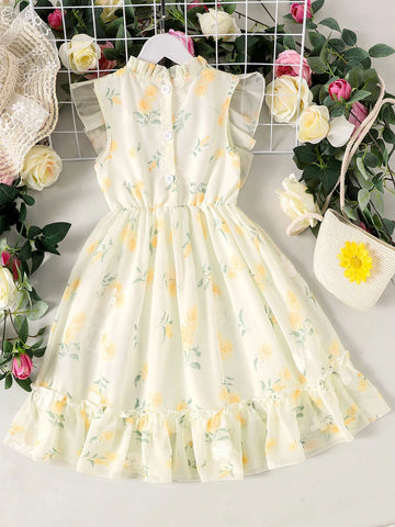 Young Girl Yellow Embroidered Sleeveless Waisted Dress Young Girl Yellow Embroidered Sleeveless Waisted Dress