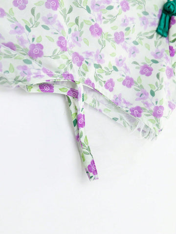 Young Girl's 2024 Summer New Style Chinese Style Floral Print Mesh Cheongsam Princess Dress Young Girl's 2024 Summer New Style Chinese Style Floral Print Mesh Cheongsam Princess Dress