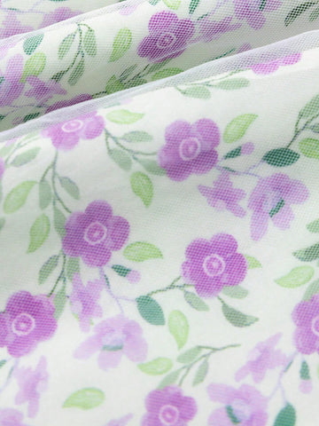 Young Girl's 2024 Summer New Style Chinese Style Floral Print Mesh Cheongsam Princess Dress Young Girl's 2024 Summer New Style Chinese Style Floral Print Mesh Cheongsam Princess Dress