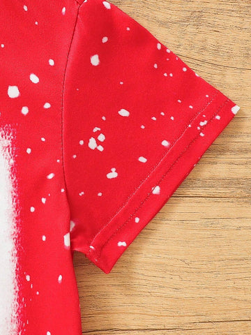 Young Girls" (3-7 Years) Heart Pattern Baseball Shirt, Hole Pattern Shorts Young Girls" (3-7 Years) Heart Pattern Baseball Shirt, Hole Pattern Shorts