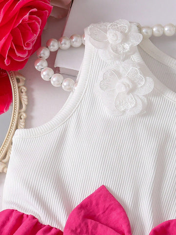 Young Girls 3D Flower Patchwork Waist Dress, & Cute Outdoor Party & Social Occasion, Spring/Summer Young Girls 3D Flower Patchwork Waist Dress, & Cute Outdoor Party & Social Occasion, Spring/Summer