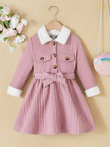 Young Girl's Patchwork Furry Texture Casual Dress, Suitable For Everyday Wear Young Girl's Patchwork Furry Texture Casual Dress, Suitable For Everyday Wear