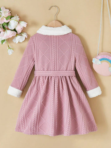 Young Girl's Patchwork Furry Texture Casual Dress, Suitable For Everyday Wear Young Girl's Patchwork Furry Texture Casual Dress, Suitable For Everyday Wear