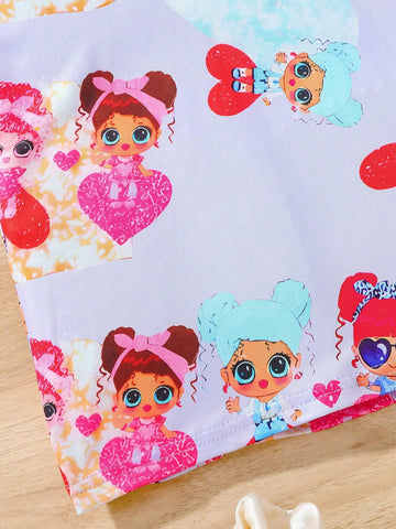 Young Girls' Cartoon Print Comfortable Round Neck Short Sleeve T-Shirt Dress, Children Outdoor Casual Vacation Mid-Length Dress, Summer Young Girls' Cartoon Print Comfortable Round Neck Short Sleeve T-Shirt Dress, Children Outdoor Casual Vacation Mid-Length Dress, Summer