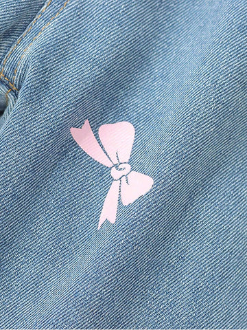 Young Girls' Casual And Cute Pink Heart & Bow Printed Fully Elasticated Waist Balloon Jeans Young Girls' Casual And Cute Pink Heart & Bow Printed Fully Elasticated Waist Balloon Jeans