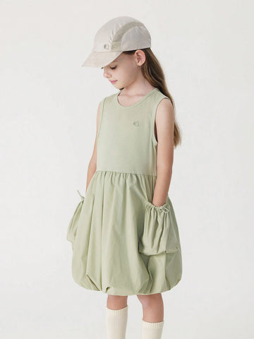 Young Girls' Casual Outdoor Ultra-Light Quick-Dry Dress With Big Pockets And Bubble Hem, Summer Young Girls' Casual Outdoor Ultra-Light Quick-Dry Dress With Big Pockets And Bubble Hem, Summer