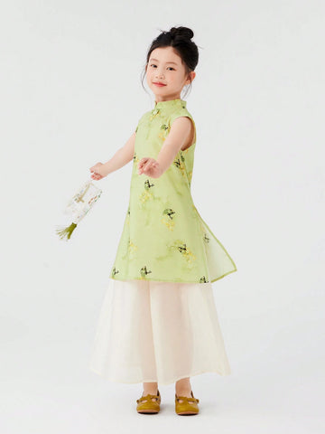 Young Girls' Chinese Style Wide-Leg Two-Piece Dress Set, Summer 2024 New Girl's Outfit Young Girls' Chinese Style Wide-Leg Two-Piece Dress Set, Summer 2024 New Girl's Outfit