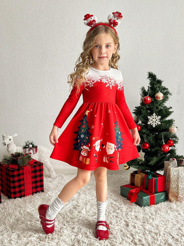 Young Girls Christmas Design Fitted Knit Crew Neck Dress,Red Positioning Print Dress,Red Dress,Girls Winter Clothes Young Girls Christmas Design Fitted Knit Crew Neck Dress,Red Positioning Print Dress,Red Dress,Girls Winter Clothes