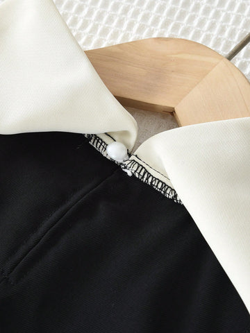 Young Girls Color Blocked Lapel Sleeveless Dress Sweet And Cute Style Suitable Wear In Summer Young Girls Color Blocked Lapel Sleeveless Dress Sweet And Cute Style Suitable Wear In Summer