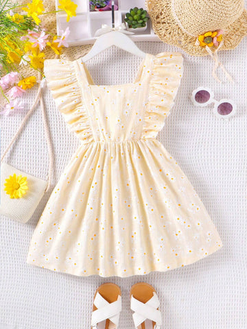 Young Girls Embroidered Square Neck Technic Floral Dress In INS Style For Summer Young Girls Embroidered Square Neck Technic Floral Dress In INS Style For Summer