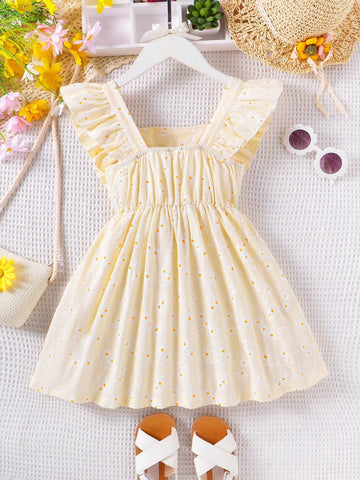 Young Girls Embroidered Square Neck Technic Floral Dress In INS Style For Summer Young Girls Embroidered Square Neck Technic Floral Dress In INS Style For Summer