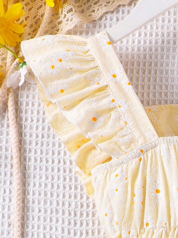 Young Girls Embroidered Square Neck Technic Floral Dress In INS Style For Summer Young Girls Embroidered Square Neck Technic Floral Dress In INS Style For Summer