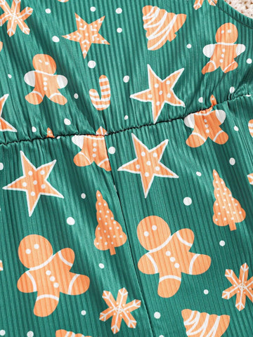 Young Girls Fashion Trendy Christmas Cartoon Print Strap Flare Jumpsuit Young Girls Fashion Trendy Christmas Cartoon Print Strap Flare Jumpsuit