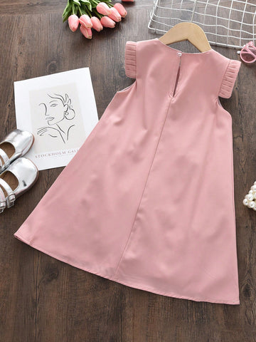 Young Girls Fashionable 3D Flower Decor Round Neck Sleeveless Dress, Summer Young Girls Fashionable 3D Flower Decor Round Neck Sleeveless Dress, Summer