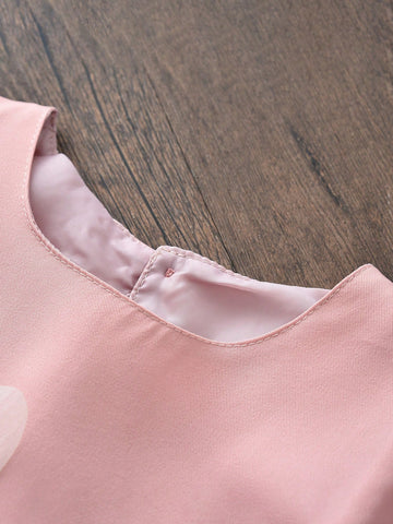 Young Girls Fashionable 3D Flower Decor Round Neck Sleeveless Dress, Summer Young Girls Fashionable 3D Flower Decor Round Neck Sleeveless Dress, Summer