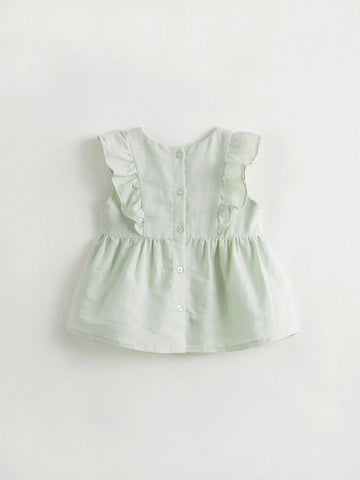 Young Girls" Fashionable And Sweet Lace Flying Sleeves Round Neck Shirt For Summer Young Girls" Fashionable And Sweet Lace Flying Sleeves Round Neck Shirt For Summer