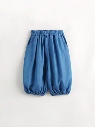 Young Girls Fashionable Breathable Silk-Like Eight-Cropped Lantern Jeans, Summer Young Girls Fashionable Breathable Silk-Like Eight-Cropped Lantern Jeans, Summer