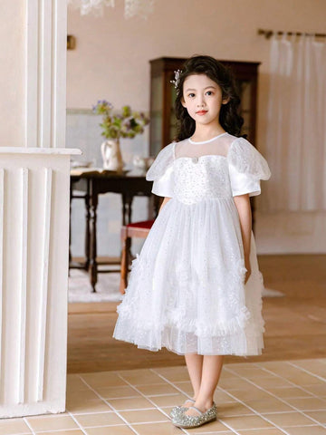 Young Girls' Fashionable Puff Dress, Korean Style Summer Dress For Toddler Young Girls, Skin-Friendly Princess Dress With Sleeveless Vest Design Young Girls' Fashionable Puff Dress, Korean Style Summer Dress For Toddler Young Girls, Skin-Friendly Princess Dress With Sleeveless Vest Design