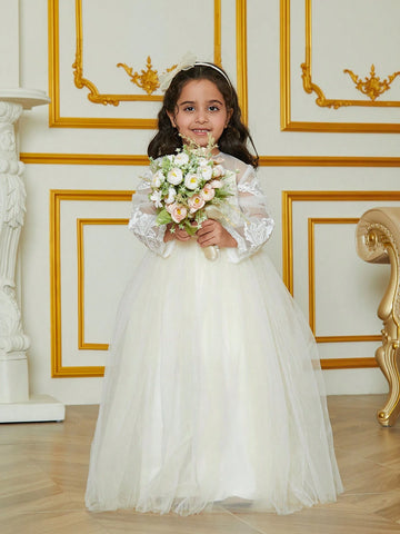 Young Girls" Fashionable Solid Color Mesh Dress Suitable For Flower Girl Dress Young Girls" Fashionable Solid Color Mesh Dress Suitable For Flower Girl Dress