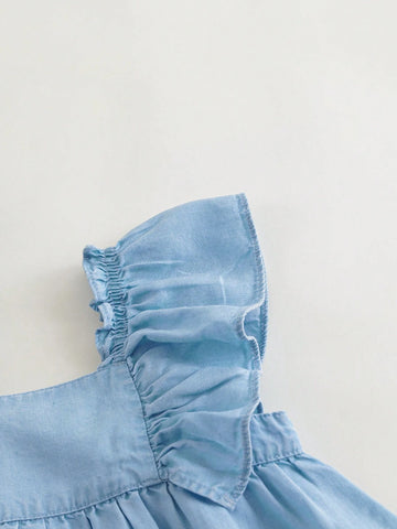 Young Girls' Fashionable Sweet And Cooling Lace Flying Sleeve Square Neck Vest Dress For Summer Young Girls' Fashionable Sweet And Cooling Lace Flying Sleeve Square Neck Vest Dress For Summer