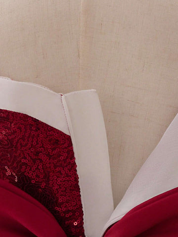 Young Girls' Faux Pearl & Sequin Satin Bow Back Christmas Princess Dress, Suitable For Party Celebration Young Girls' Faux Pearl & Sequin Satin Bow Back Christmas Princess Dress, Suitable For Party Celebration