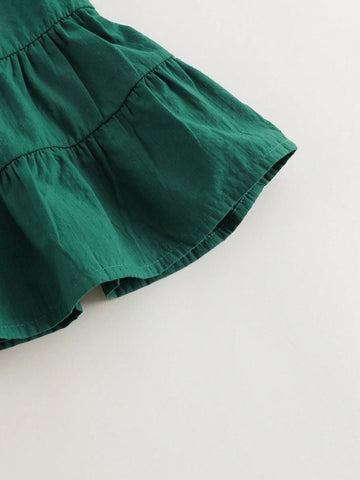 Young Girls' French Elegance Patchwork Ruffle Edge A-Line Sleeveless Dress With Round Neck, Summer Young Girls' French Elegance Patchwork Ruffle Edge A-Line Sleeveless Dress With Round Neck, Summer