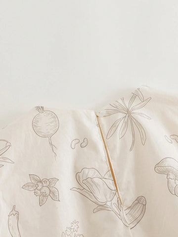 Young Girls' French Elegant Fresh Fruit & Vegetable Printed Bud Dress With Top Style (With Hair Clip), Summer Young Girls' French Elegant Fresh Fruit & Vegetable Printed Bud Dress With Top Style (With Hair Clip), Summer