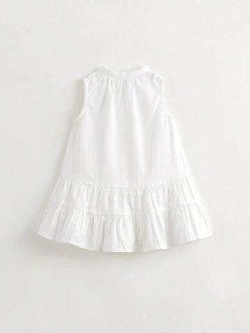 Young Girls' French Elegant Patchwork Ruffle Hem A-Line Sleeveless Dress With Round Neckline, Summer Young Girls' French Elegant Patchwork Ruffle Hem A-Line Sleeveless Dress With Round Neckline, Summer