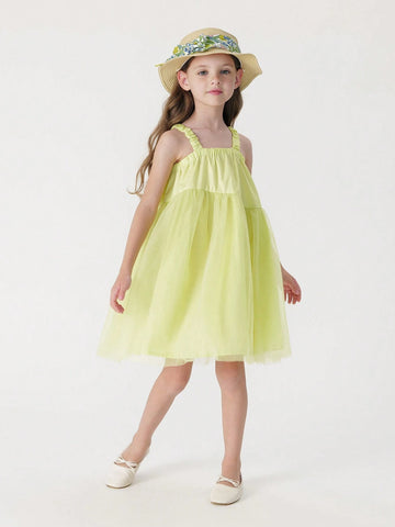 Young Girls' French Fresh & Style Mesh Spliced Spaghetti Strap Dress Princess Dress, Summer Young Girls' French Fresh & Style Mesh Spliced Spaghetti Strap Dress Princess Dress, Summer
