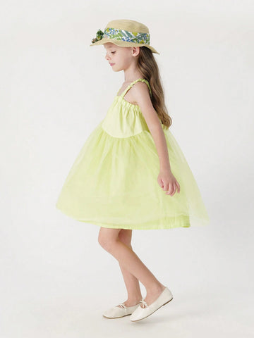 Young Girls' French Fresh & Style Mesh Spliced Spaghetti Strap Dress Princess Dress, Summer Young Girls' French Fresh & Style Mesh Spliced Spaghetti Strap Dress Princess Dress, Summer