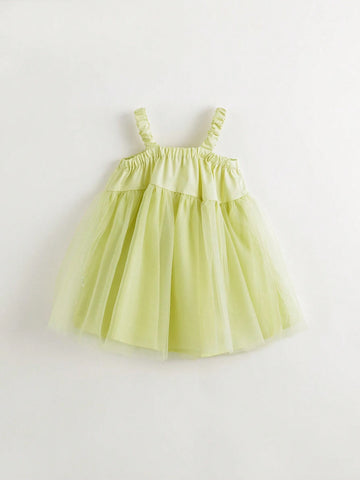 Young Girls' French Fresh & Style Mesh Spliced Spaghetti Strap Dress Princess Dress, Summer Young Girls' French Fresh & Style Mesh Spliced Spaghetti Strap Dress Princess Dress, Summer