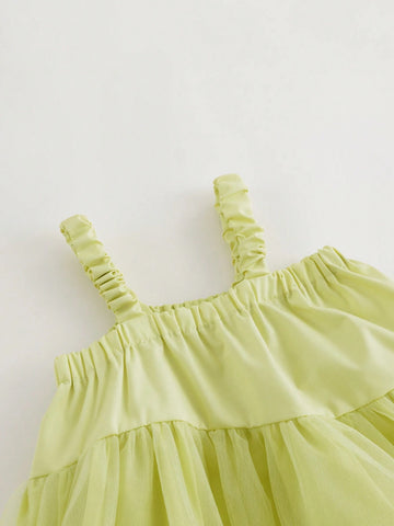Young Girls' French Fresh & Style Mesh Spliced Spaghetti Strap Dress Princess Dress, Summer Young Girls' French Fresh & Style Mesh Spliced Spaghetti Strap Dress Princess Dress, Summer