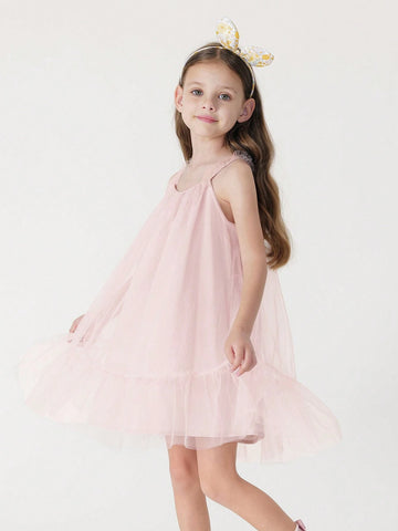 Young Girls' French Style Dreamy Lace Mesh Princess Dress, Summer Young Girls' French Style Dreamy Lace Mesh Princess Dress, Summer